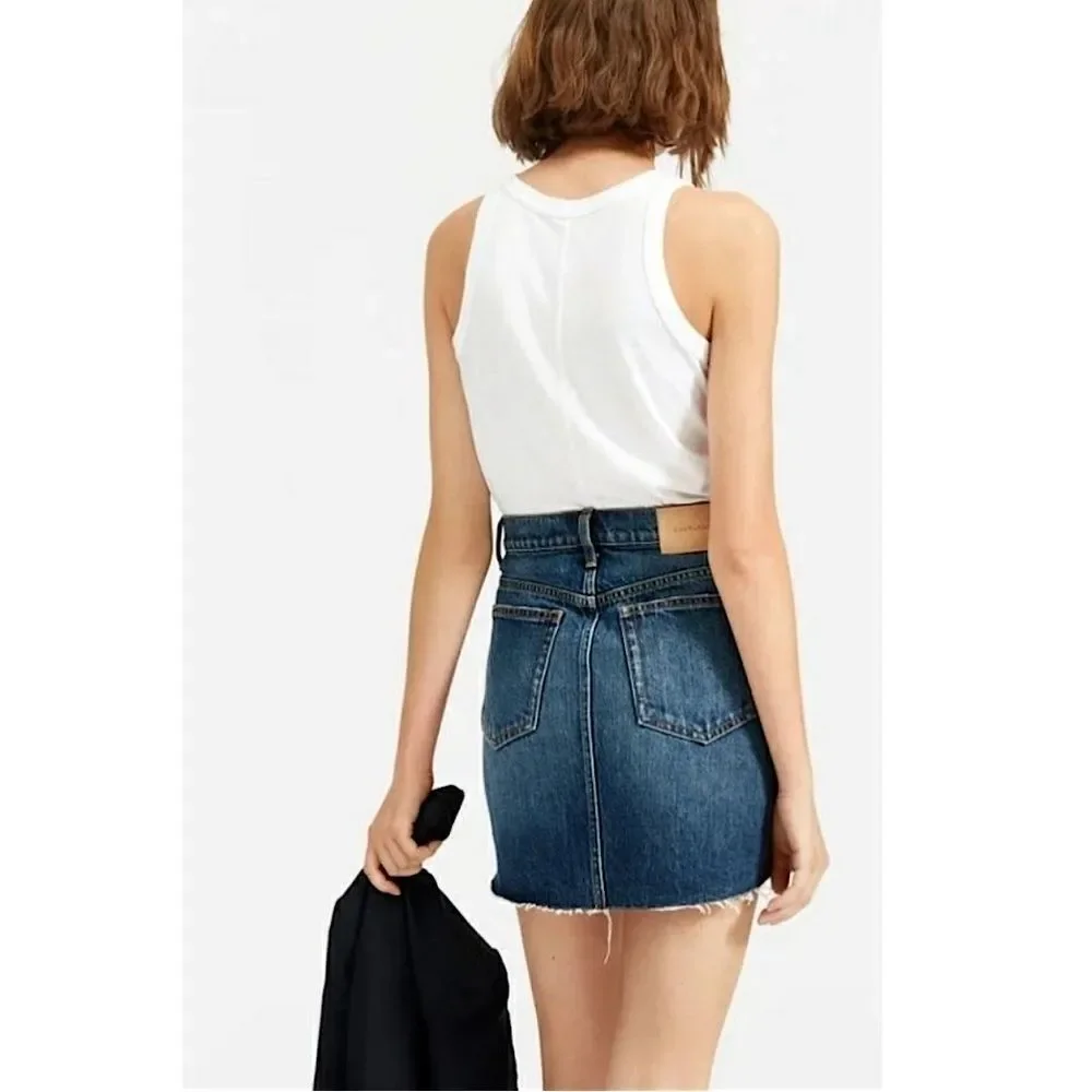 Everlane The Denim Reconstructed Mini Skirt Raw Hem Size 25